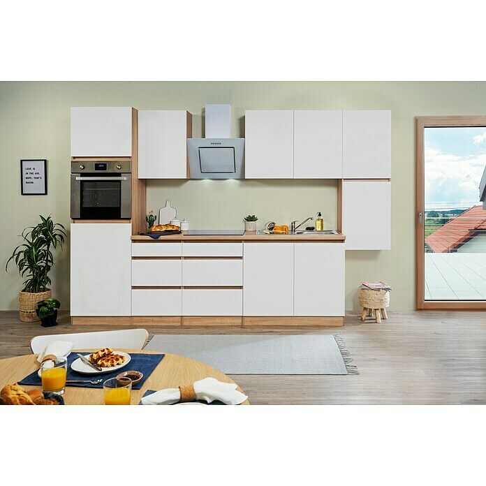 Respekta Premium Küchenzeile GLRP320HESWM (Breite: 320 cm, Mit Elektrogeräten, Weiß matt)
