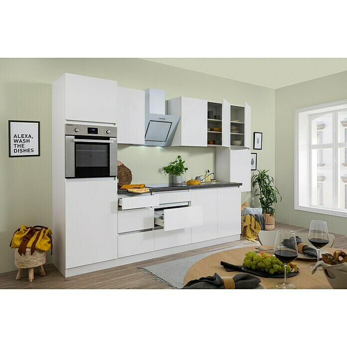 Respekta Premium Küchenzeile GLRP320HWWM (Breite: 320 cm, Mit Elektrogeräten, Weiß matt)