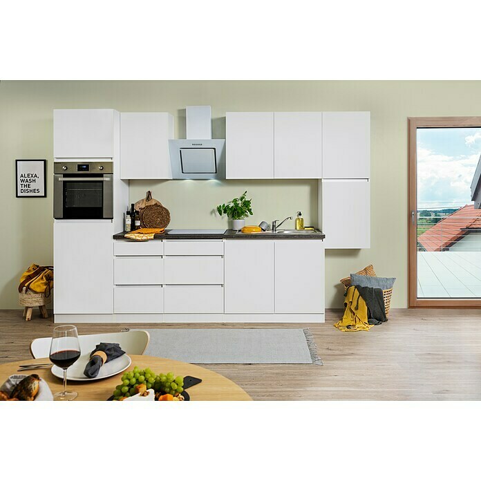 Respekta Premium Küchenzeile GLRP320HWWM (Breite: 320 cm, Mit Elektrogeräten, Weiß matt)