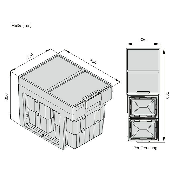 essensa Einbaumülleimer Easywaste2 herausnehmbare Inneneimer, Grau, Kunststoff Unknown