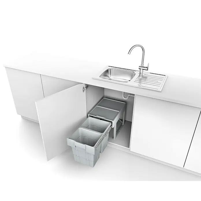 essensa Einbaumülleimer Easywaste - 32 l, Kunststoff, Grau, 2 x 16 l Fassungsvermögen - Küchenspüle mit ausziehbarem Abfallbehälter im Unterschrank. Praktische Mülltrennung im modernen Küchendesign für mehr Ordnung.