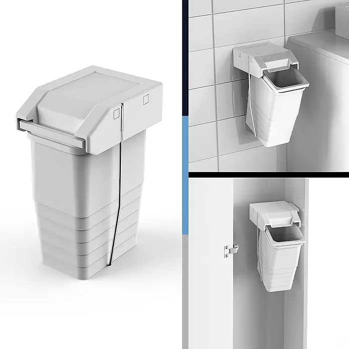 essensa Standard-Mülleimer Single - 8 l, Kunststoff, Weiß - Abfallbehälter zur Wandmontage mit Deckel. Praktisch für Bad oder Küche, um Platz zu sparen. Ideal zur Mülltrennung und einfachen Entsorgung.