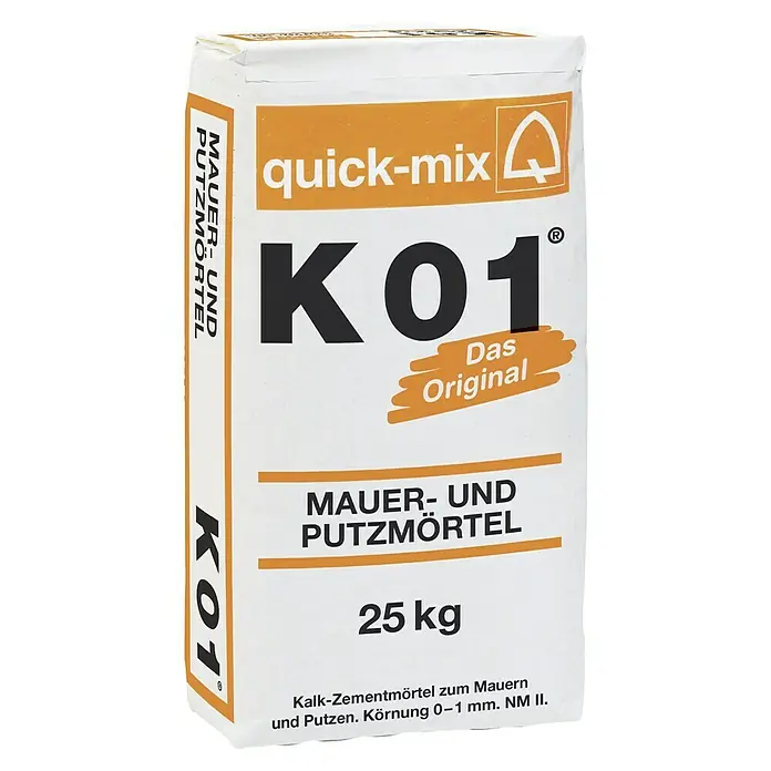 Quick-Mix Mauer- & Putzmörtel K01 - 25 kg - Sack Quick-Mix K01 Mauer- und Putzmörtel, 25 kg, Kalk-Zementmörtel zum Mauern und Putzen, ein Qualitätsprodukt für Bauarbeiten.