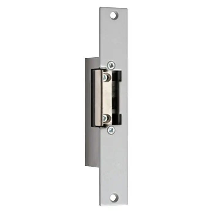 Tegui Cerradura electrónica 12 V automática - Apto para: Puertas, Plateado - Cerradura eléctrica de metal plateado con tornillos visibles para un cierre seguro de la puerta.