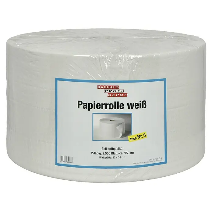 Profi Depot Papierrolle Nr. 5 - Anzahl Lagen: 2 Stk., 23 x 38 cm, Anzahl Blätter: 2.500 Stk. - Die weiße Papierrolle von Bauhaus Profi Depot, eine Zellstoffqualität mit 2.500 Blatt, ideal für Werkstatt und Haushalt.