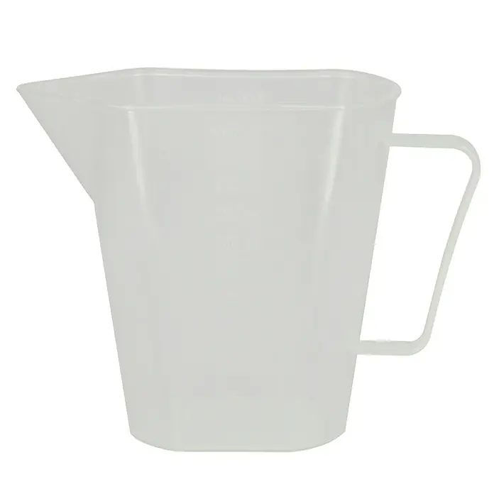 Messbecher - 1 l - Abbildung eines Messbechers aus Kunststoff mit Griff und Ausguss, ideal für präzises Abmessen von Flüssigkeiten in Küche oder Labor.