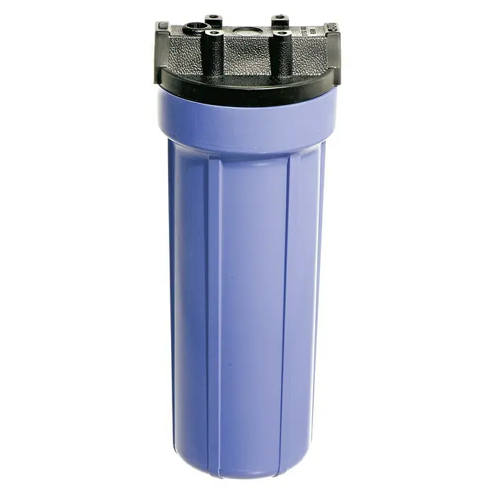 Wasserfiltergehäuse - Durchmesser: 5 " - Ein blauer Wasserfiltergehäuse mit schwarzem Kopfstück, ideal für die Hauswasseraufbereitung.
