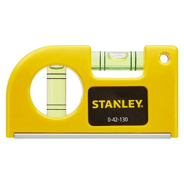 Stanley Taschenwasserwaage - Länge: 84 mm, Anzahl Libellen: 2 Stk. - Stanley Wasserwaage: Gelbe Stanley Wasserwaage mit magnetischer Basis und zwei Libellen für genaue Messungen.