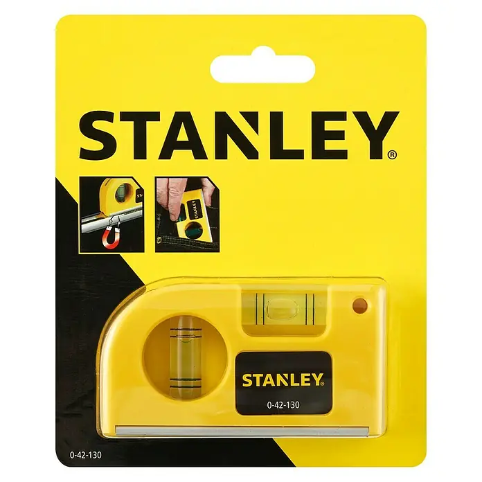 Stanley Taschenwasserwaage - Länge: 84 mm, Anzahl Libellen: 2 Stk. - Stanley Mini-Wasserwaage in Gelb, ideal für präzise Messungen. Kompakt und handlich für den täglichen Gebrauch.