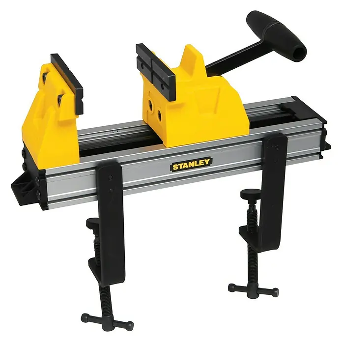 Stanley Schraubstock 0-83-179 - Spannweite: 115 mm, Kunststoff - Hier ist ein detailreiches Bild eines STANLEY-Holzschraubstocks, der sich ideal zum sicheren Halten von Werkstücken eignet und Stabilität beim Arbeiten bietet.