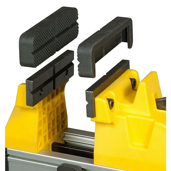 Stanley Schraubstock 0-83-179 - Spannweite: 115 mm, Kunststoff - Gelber Schraubstock mit austauschbaren Backen für verschiedene Materialien und Anwendungen in der Werkstatt.