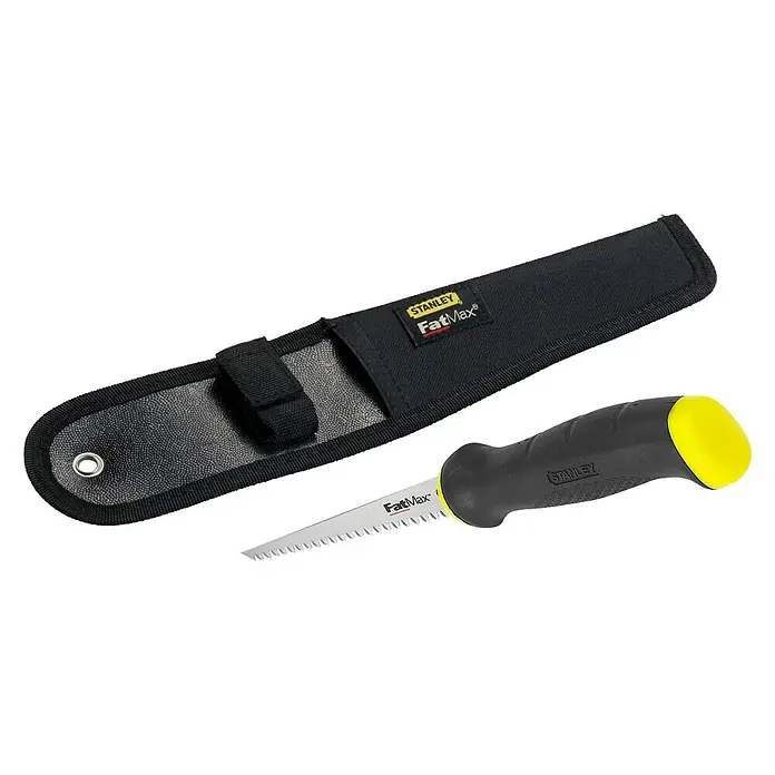 Stanley FatMax Gipskartonplatten-Stichsäge mit Holster - Länge: 355 mm - Das Stanley FatMax Sägemesser mit schwarzem und gelbem Griff und passender Scheide. Ideal für präzise Sägearbeiten.