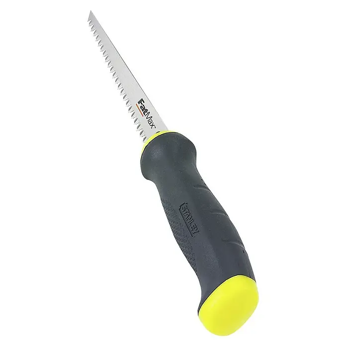 Stanley FatMax Gipskartonplatten-Stichsäge mit Holster - Länge: 355 mm - Stanley FatMax Säge mit grau-gelbem Griff. Ideal für präzise Schnitte in verschiedenen Materialien. Robust und langlebig für den professionellen Einsatz.