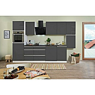 Respekta Premium Küchenzeile GLRP330HWG (Breite: 330 cm, Grau, Mit Elektrogeräten)