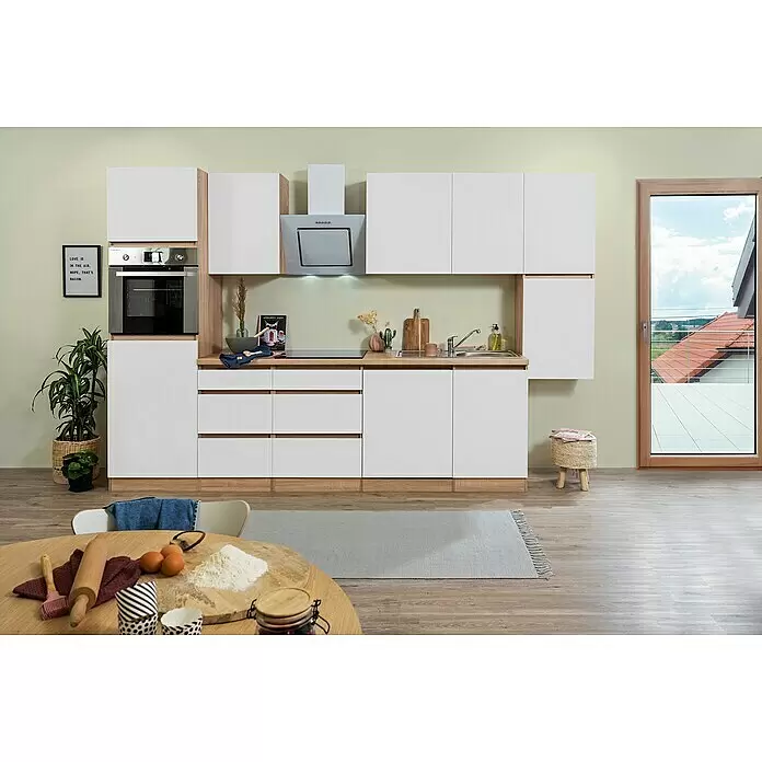 Respekta Premium Küchenzeile Lorena - Breite: 330 cm, Weiß, Mit Elektrogeräten, Matt - Stimmungsaufnahme