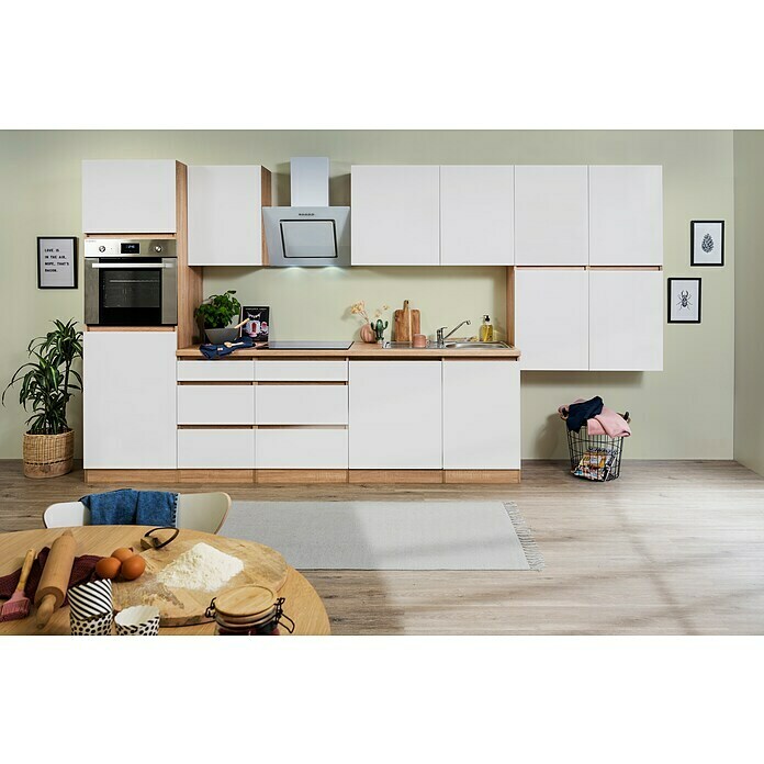 Respekta Premium Küchenzeile GLRP380HESWM (Breite: 380 cm, Mit Elektrogeräten, Weiß matt)