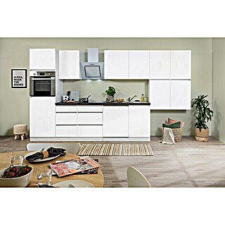 Respekta Premium Küchenzeile GLRP380HWWM (Breite: 380 cm, Weiß, Matt, Mit Elektrogeräten)