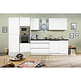 Respekta Premium Küchenzeile GLRP345HWWMGKE (Breite: 345 cm, Weiß, Matt, Dekor Arbeitsplatte: Steinoptik, Mit Elektrogeräten)