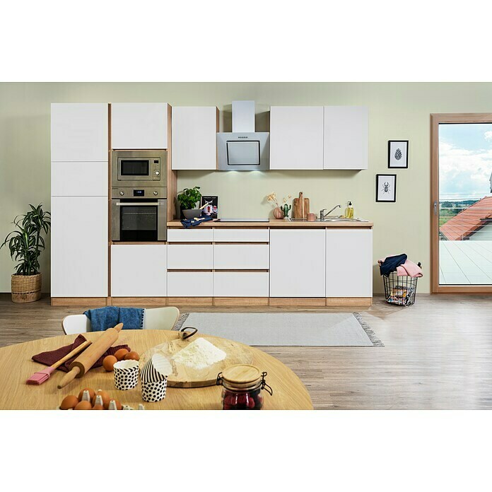 Respekta Premium Küchenzeile GLRP345HESWMGKE (Breite: 345 cm, Mit Elektrogeräten, Weiß matt)