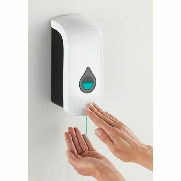 Wenko Seifenspender Ranera L - Kunststoff, Weiß, Füllmenge: 740 ml - Automatischer Seifenspender an der Wand mit Händen darunter. Effektive Händedesinfektion mit dem berührungslosen Spender für mehr Hygiene.