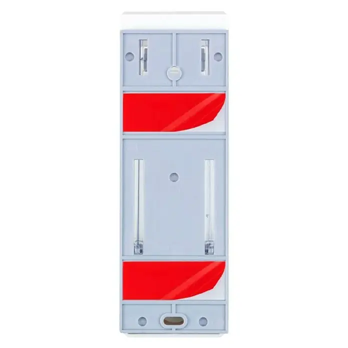 Wenko Dispensador de jabón o gel desinfectante Istres - Plástico, Blanco, Capacidad del depósito: 320 ml - Primer plano de un soporte dispensador de desinfectante gris con tiras adhesivas rojas para una fácil instalación. Ideal para ambientes higiénicos.