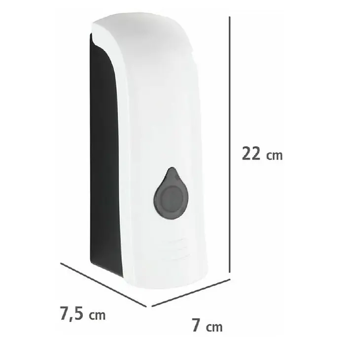 Wenko Seifenspender Ranera S - Kunststoff, Weiß, Füllmenge: 280 ml - Bild eines Seifenspenders mit den Maßen 22 cm Höhe, 7,5 cm Breite und 7 cm Tiefe.