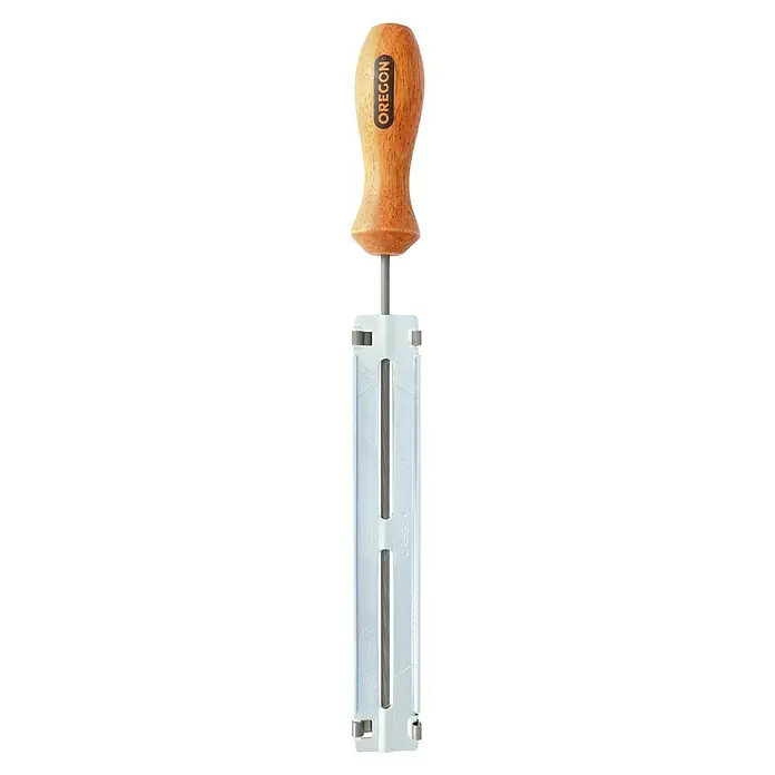 Oregon Feilenhalter - Durchmesser: 4 mm - Abbildung eines Oregon-Kettenschärfwerkzeugs mit Holzgriff. Ideal, um Ihre Kettensäge scharf zu halten und eine optimale Schnittleistung zu gewährleisten.