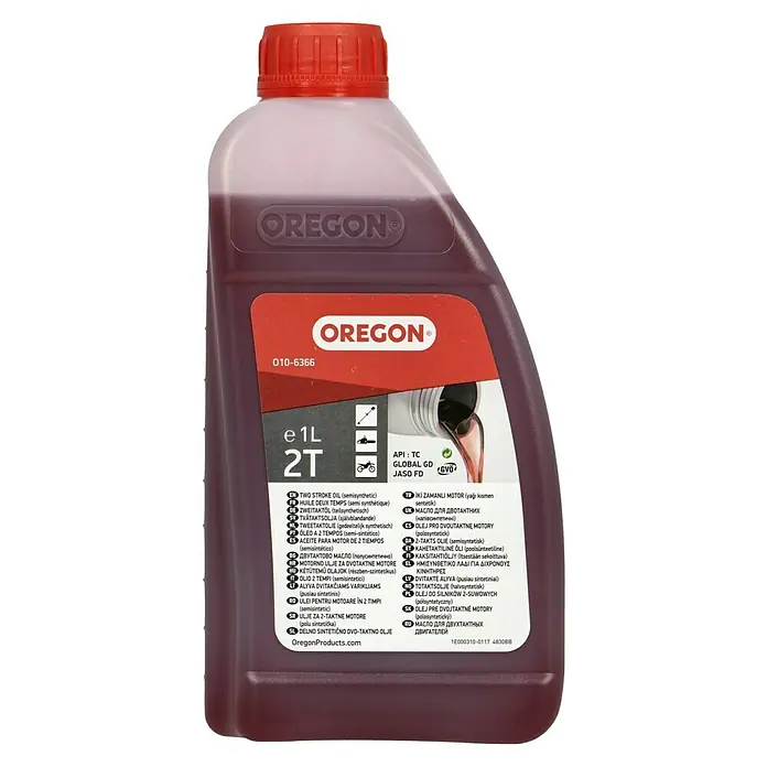 Oregon Zweitaktöl - 1 l - Abbildung einer Oregon 2T Zweitaktöl-Flasche, ideal für Kettensägen und andere Zweitaktmotoren.