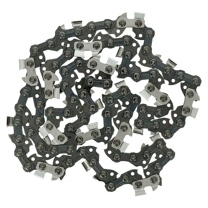 Oregon Sägekette Micro-Lite - Schnittlänge: 30 cm, Anzahl Treibglieder: 46 Stk., Nutbreite: 1,1 mm - Nahaufnahme einer Kettensägenkette, die die scharfen Schneidezähne und robusten Verbindungen für effizientes Schneiden zeigt.