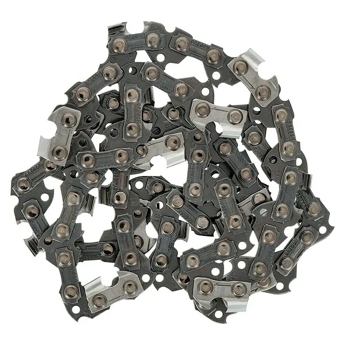 Oregon Sägekette - Schnittlänge: 30 cm, Anzahl Treibglieder: 44 Stk., Nutbreite: 1,3 mm - Nahaufnahme einer Oregon-Kettensägkette, die durch ihre robuste Bauweise und scharfen Schneidezähne besticht.\n