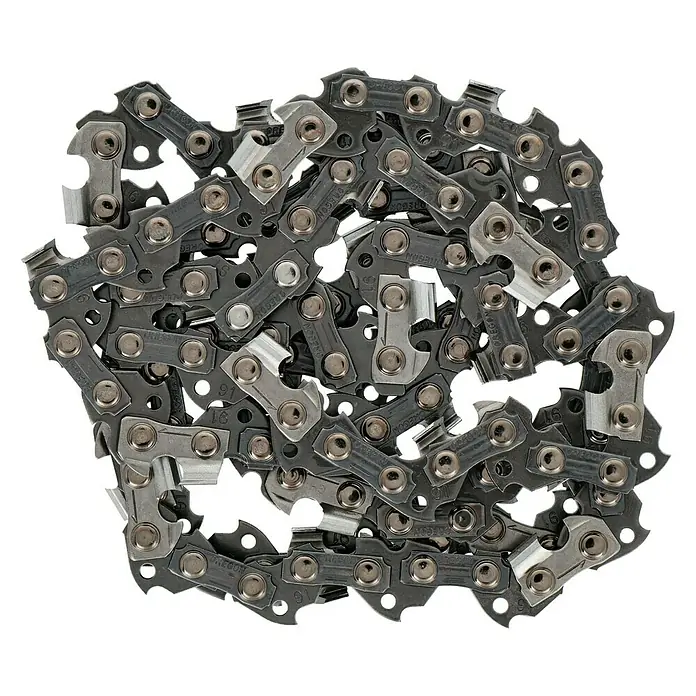 Oregon Sägekette - Schnittlänge: 45 cm, Anzahl Treibglieder: 62 Stk., Nutbreite: 1,3 mm - Nahaufnahme einer Oregon-Kettensägenkette mit scharfen Schneidezähnen, ideal für effiziente Holzarbeiten.