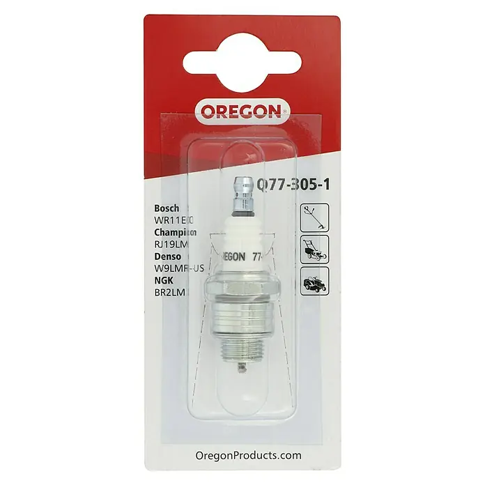 Oregon Zündkerze Q 77-305-1 - Passend für: Bosch, Champion, Denso & NGK Garrtenmaschinen - Ein Oregon Zündkerze Q77-305-1 für Rasenmäher und andere Gartengeräte, kompatibel mit Bosch, Champion, Denso und NGK Modellen.