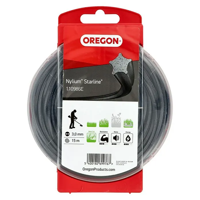 Oregon Nylonfaden Starline - Fadenlänge: 15 m, Fadenstärke: 3 mm - Oregon Nylium Starline Trimmerfaden: 3,0 mm Durchmesser, 15 m Länge, für einen sauberen Schnitt und hohe Widerstandsfähigkeit.