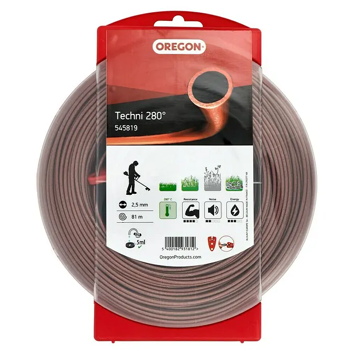 Oregon Nylonfaden Techni - Fadenlänge: 81 m, Fadenstärke: 2,5 mm - Oregon Techni 280° Trimmerfaden, 2,5 mm Durchmesser und 81 m Länge. Ideal für effizientes Trimmen mit hoher Widerstandsfähigkeit.