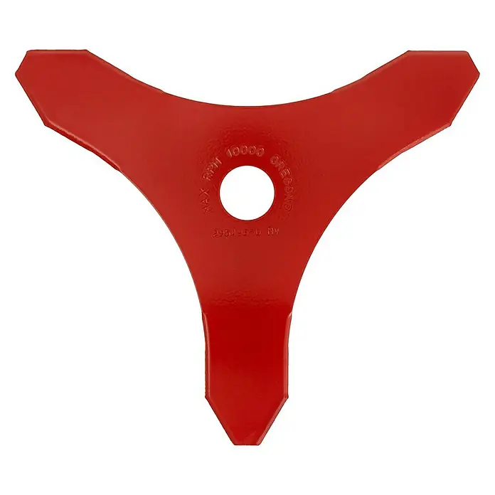 Oregon 3-Zahn-Dickichtmesser - Durchmesser: 255 mm, Höhe: 3 mm - Roter Oregon Trimmerkopf mit drei Klingen, ideal zum präzisen Schneiden von Gras und Unkraut im Garten.