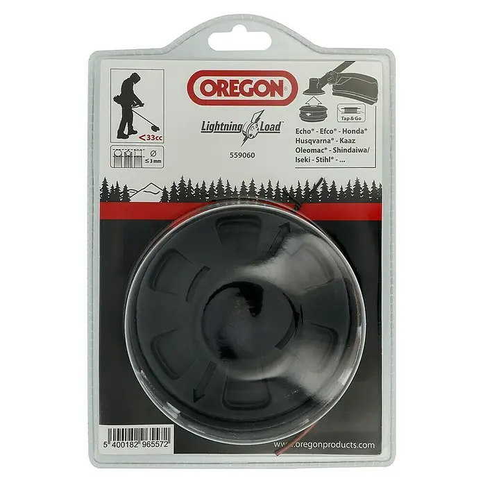 Oregon Fadenkopf Lightning Load - Schnittbreite: 10,9 cm - Oregon Lightning Load Trimmerkopf in einer transparenten Verpackung, geeignet für Rasentrimmer bis 33cc.