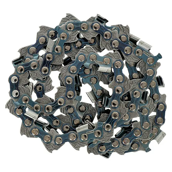 Oregon Sägekette Q95TXL064E - Schwertlänge: 38 cm, Anzahl Treibglieder: 64 Stk., Nutbreite: 1,3 mm - Nahaufnahme einer OREGON Sägekette, die die robuste Bauweise und Präzision für effiziente Schneidleistung hervorhebt.