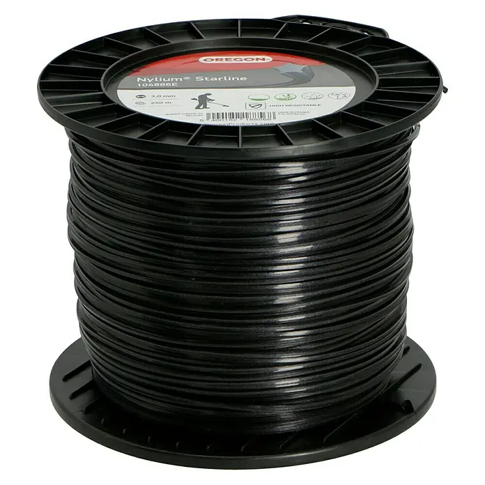 Oregon Nylonfaden Starline - 240 m, Fadenstärke: 3 mm - Eine Spule Oregon Nylium® Starline Trimmerfaden, 3,0 mm Durchmesser und 240 m Länge, ideal für robuste Trimmarbeiten im Garten.