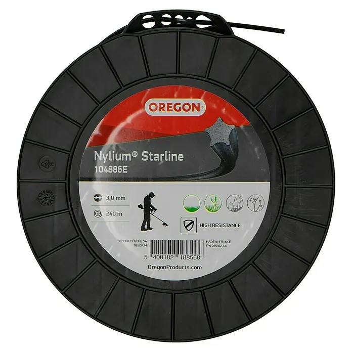 Oregon Nylonfaden Starline - 240 m, Fadenstärke: 3 mm - Oregon Nylium Starline Trimmerfaden, 3,0 mm Durchmesser und 240 m Länge, für hohe Widerstandsfähigkeit beim Trimmen von Gras und Unkraut.