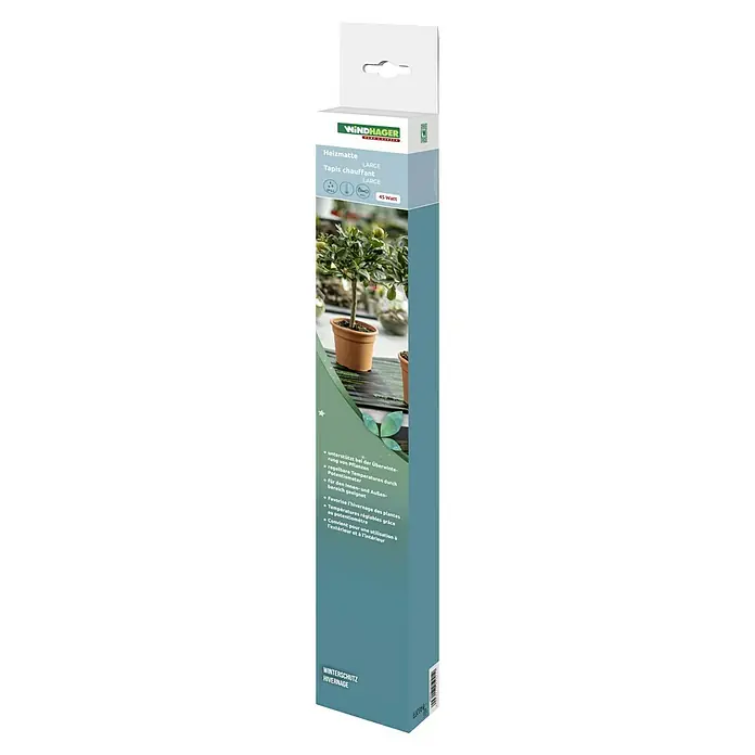 Windhager Winterschutz Heizmatte - 50,8 x 52,7 cm, 45 W - Produktverpackung für eine Windhager Heizmatte "Large", ideal für den Winterschutz von Pflanzen, 45 Watt Leistung.
