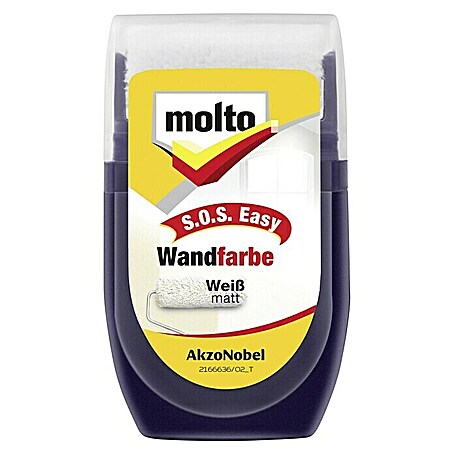 Molto Ausbesserungsfarbe S.O.S. Easy mit Ausbesserungsroller (Weiß, Matt, 30 ml)