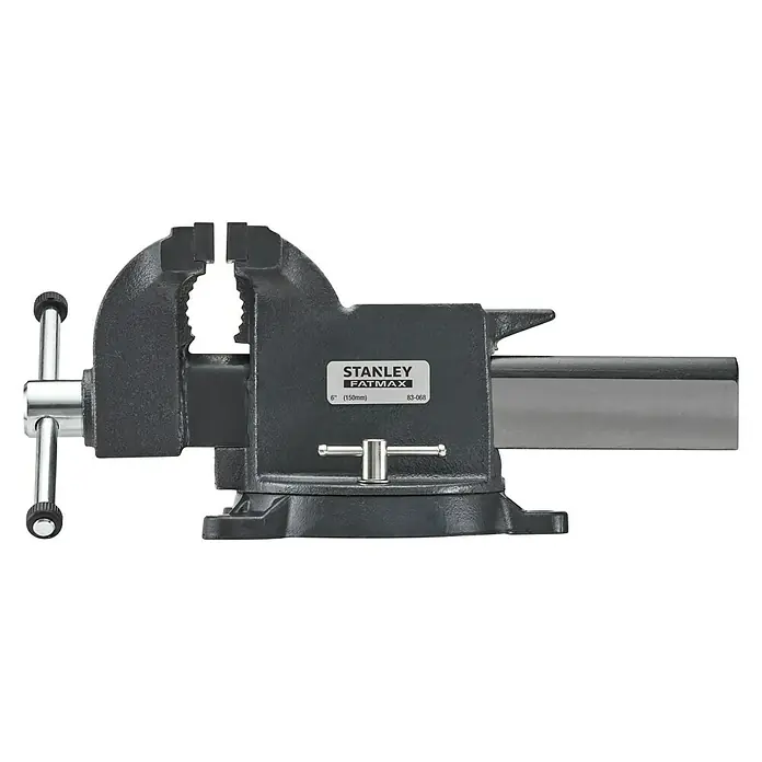 Stanley Schraubstock MaxSteel - Angeschraubt, Metall, Backenbreite: 150 mm - Bild einer schwarzen Stanley FatMax Werkbank mit einer Backenbreite von 150 mm, ideal zum sicheren Einspannen von Werkstücken.
