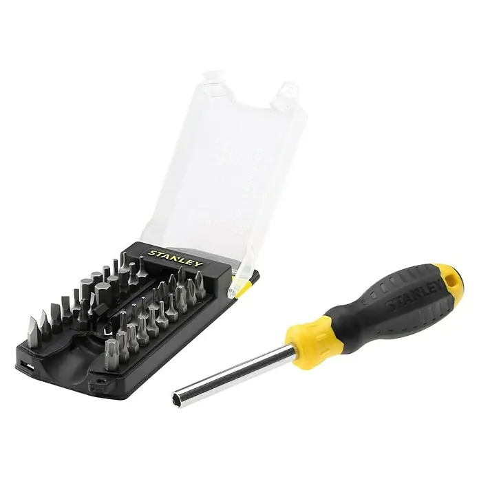 Stanley Umsteckschraubendreher mit Bit-Set - 34 -tlg. - Stanley Schraubendrehersatz mit verschiedenen Bits und einem Griffstück. Ein vielseitiges Werkzeugset für diverse Schraubarbeiten.