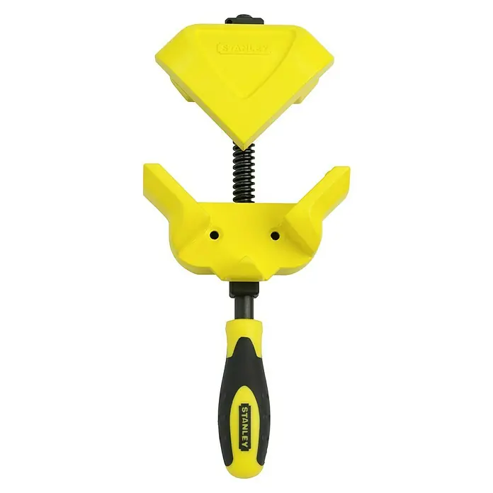 Stanley Winkelspanner - Ausladung: 30 mm, Spannweite: 57 mm - Gelbe Stanley Eckklemme, ideal für präzise Holzbearbeitung und zum Fixieren von Werkstücken in einem 90-Grad-Winkel.