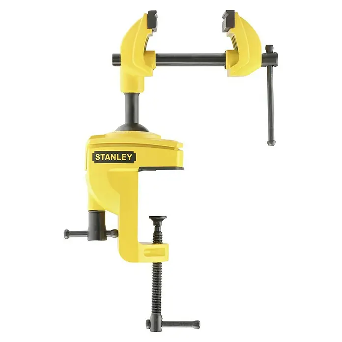 Stanley Schraubstock MaxSteel - Backenbreite: 70 mm - Gelber Stanley Multi-Winkel-Schraubstock. Das robuste Werkzeug ist ideal für die sichere Werkstückfixierung in verschiedenen Winkeln.