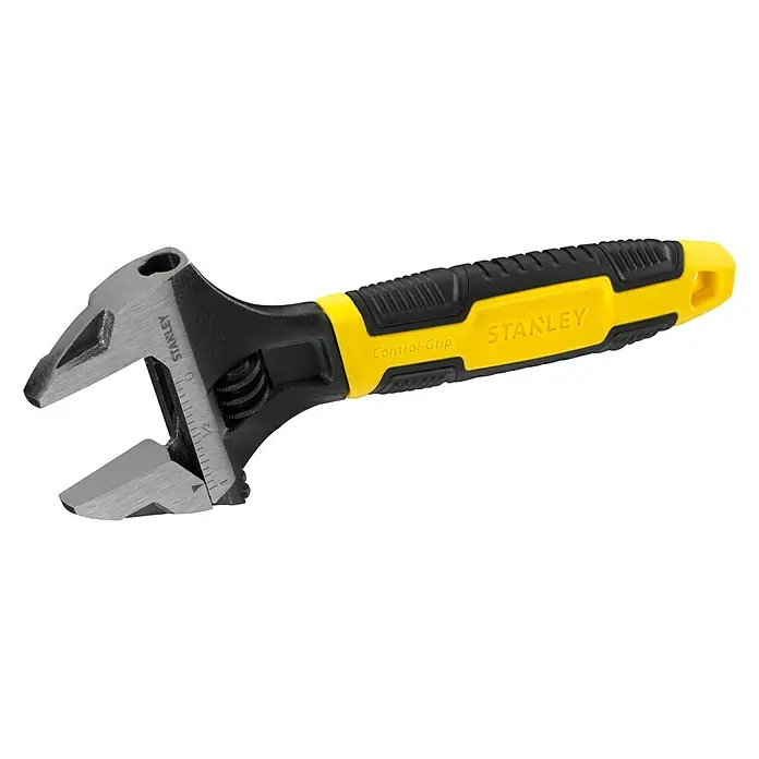Stanley Rollgabelschlüssel MAXSTEEL™ - Schlüsselweite: 24 mm - Ein verstellbarer Schraubenschlüssel von Stanley mit einem gelb-schwarzen Griff für besseren Halt, ideal für verschiedene Schraubarbeiten.