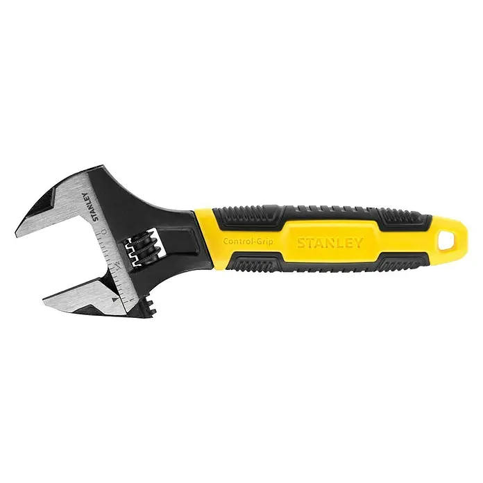 Stanley Rollgabelschlüssel MAXSTEEL™ - Schlüsselweite: 24 mm - Verstellbarer Schraubenschlüssel von Stanley mit gelbem Griff und schwarzem Kopf. Das Werkzeug ist ideal für verschiedene Schraubarbeiten.