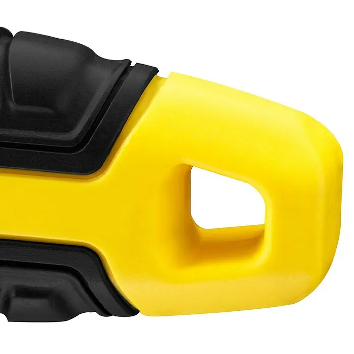 Stanley Rollgabelschlüssel MAXSTEEL™ - Schlüsselweite: 39 mm - Nahaufnahme eines gelben und schwarzen Werkzeuggriffs mit einer Schlaufe zum Aufhängen. Robustes Design für Handwerker.