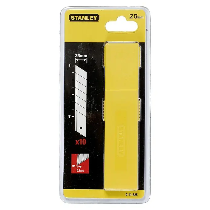 Stanley Ersatzklingen - Gesamtstückzahl: 10 Stk. - Packung Stanley 0-11-325 Abbrechklingen mit 10 Stück, 25 mm Breite und 0,7 mm Dicke für Cuttermesser.