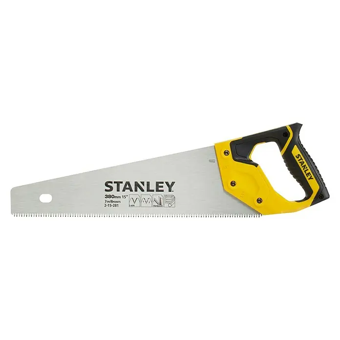 Stanley Handsäge Jetcut - Blattlänge: 380 mm - Die Stanley Handsäge mit gelb-schwarzem Griff ist ideal für präzise Holzarbeiten und zuverlässige Schnitte.